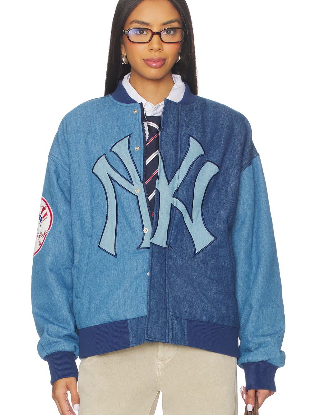 Denim NY Patchwork Bomber Jacket - Blue Terez - NWOT